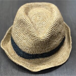 Gap Raffia Panama Novelty Brown straw Hat Tropical Beach Sunhat Sz S‎